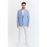 Frappoli Vitao Erkek Bej Italyan Çizgili Kruvaze Yarım Astarlı Slim Fit Spor Blazer Ceket - Buz Mavi - 56 - 6 Drop