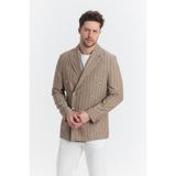 Frappoli Vitao Erkek Bej Italyan Çizgili Kruvaze Yarım Astarlı Slim Fit Spor Blazer Ceket - Kahverengi - 50 - 6 Drop
