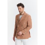 Frappoli Vitao Erkek Bej Italyan Çizgili Kruvaze Yarım Astarlı Slim Fit Spor Blazer Ceket - Kiremit - 48 - 6 Drop
