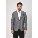 Frappoli Vitao Erkek Kiremit Italyan Çizgili Keten Karışımlı Ilkbahar-Yazlık Blazer Ceket - 52 - Siyah - 6 Drop