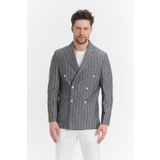 Frappoli Vitao Erkek Siyah İtalyan Çizgili Kruvaze Yarım Astarlı Slim Fit Spor Blazer Ceket