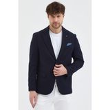 Frappoli Yunix Erkek Koyu Lacivert Poliviskon Kumaşlı Slim Fit Kendinden Mendilli Mono Yaka Spor Blazer Ceket - 54