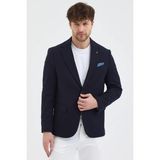 Frappoli Yunix Erkek Koyu Lacivert Poliviskon Kumaşlı Slim Fit Kendinden Mendilli Mono Yaka Spor Blazer Ceket - 56