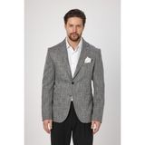 Frappoli Zenos Erkek Siyah Keten Görünümlü Ilkbahar-Yaz Ekose Slim Fit Spor Blazer Ceket - 52 - 6 Drop