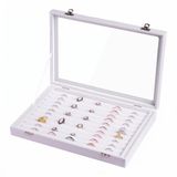Frebeauty Yüzükler/Küpeler Düzenleyici Tepsi Şeffaf Kapaklı 10 Yuvalı Kadife Çekmece Ekleme Takı Saklama Kutusu Şeffaf Cam Kapak Takı Vitrini Vitrin Hediye Kızlar Kadınlar için (Beyaz, 10 Yuva)