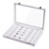 Frebeauty Yüzükler/Küpeler Düzenleyici Tepsi Şeffaf Kapaklı 10 Yuvalı Kadife Çekmece Ekleme Takı Saklama Kutusu Şeffaf Cam Kapak Takı Vitrini Vitrin Hediye Kızlar Kadınlar için (Beyaz, 10 Yuva)