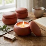 Free And Art Doğal Soya Mum Beton Kapaklı Dekoratif Mum El Yapımı Minimal Tasarım Ev Dekorasyon & Hediye - Turuncu