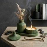 Free And Art Doğal Soya Mum Seti 3’lü El Yapımı Kapaklı Mum, Dekoratif Vazo ve Tabak Minimal, Modern, Ev Dekoru - Haki