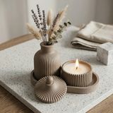 Free And Art Doğal Soya Mum Seti 3’lü El Yapımı Kapaklı Mum, Dekoratif Vazo ve Tabak Minimal, Modern, Ev Dekoru - Kahverengi