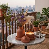 Free And Art Doğal Soya Mum Seti 3’lü El Yapımı Kapaklı Mum, Dekoratif Vazo ve Tabak Minimal, Modern, Ev Dekoru - Turuncu