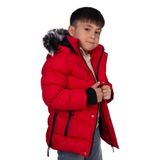FREE ARSLAN COLLECTİON Erkek Çocuk Mont Suni Kürklü Peluş Astarlı Çıkarılabilir Kapüşonlu Kırmızı Mont