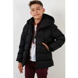 FREE ARSLAN COLLECTİON Siyah Erkek Çocuk Mont Kürklü Peluş Astarlı Sabit Kapüşonlu Siyah Çocuk Mont