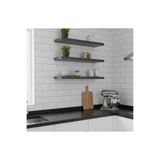 Free Home Premium MDF Ürün Duvar Rafı 3'lü Set 60x15 cm Antrasit Uçan Raf Modern Kitaplık Mutfak Banyo Rafı