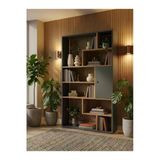 Free Home Premium MDF Vera Modern Kitaplık - Antrasit Ahşap Detaylı Dekoratif Raf Ünitesi Ofis ve Ev Kitaplığı