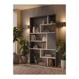 Free Home Premium MDF Vera Modern Kitaplık - Antrasit Beyaz Detaylı Dekoratif Raf Ünitesi Ofis ve Ev Kitaplığı