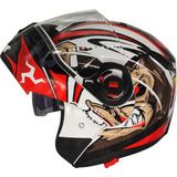 Free-M 961 Monkey Güneş Vizörlü Çeneden Açılır Kask Siyah - Beyaz - Kırmızı - XL