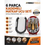 FREED TOOLS 6 Parça Kademeli Matkap Ucu Seti Titanyum Kaplama Metal Sac Delme Ucu Kutulu