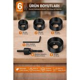 Freed Tools 6 Parça Panç Seti Ahşap Delme Uçları 32-54 mm + Mandren Adaptörü Matkap Uyumlu