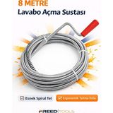 Freed Tools Tıkalı Banyo Lavabo Deliği Gider Boru Açıcı Aparat 8 Metre Susta