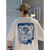 Freedom 20/1 Penye Compack Bisiklet Yaka Kore Tarzı Sevimli Ayı Baskı Kısa Kol T-Shirt - Beyaz - - 2XL