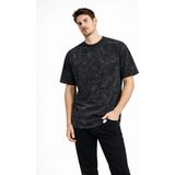 Freedom Erkek Asit Yıkama Bisiklet Yaka Kısa Kollu Oversize T-Shirt Tişört - Siyah