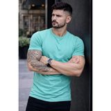 Freedom Erkek Body Tişört Bisiklet Yaka Slim Fit Likralı T-Shirt - Turkuvaz - Turkuaz - XL