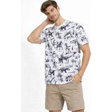 Freedom Erkek Dinozor Dijıtal Ön ve Arka Baskılı Tişört Bisiklet Yaka T-Shirt - Beyaz