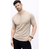 Freedom Erkek Kısa Kol Fitilli Triko T-Shirt Yazlık Hakim Yaka Tişört - Bej