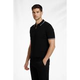 Freedom Erkek Yazlık Dokuma Triko Tişört Fermuarlı Polo Yaka Kısa Kol T-Shirt - Siyah - XL
