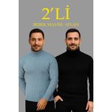 Freedom Fitilli Triko Kazak 2'li Set Bebek Mavisi Siyah Regular Balıkcı Yaka Tam Boğazlı Triko Seti Modeli Kazak - 2XL