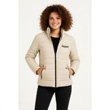 Freedom Kadın Mikro Su Itici Kapitone Baskılı Astarlı Fermuarlı Bomber Mont - Bej - XS