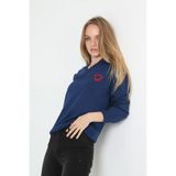 Freedom Kadın V Yaka Kazak Baskılı Dokuma Triko - Indigo - 2XL