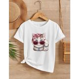 Freedom Kız Çocuk Bisiklet Yaka Baskılı T-Shirt - Beyaz - 7 - 9 Yaş
