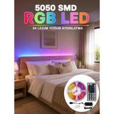 Freedom Storee 5050 Smd Rgb LED Şerit 5 Metre Kumandalı Renkli Tv Oda Masa Arkası Dekoratif Aydınlatma Seti