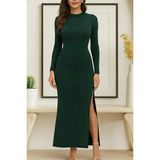 Freedom Storee Kadın Uzun Kollu Bisiklet Yaka Taşlı Midi Kadife Elbise - 2XL - 3XL - Yeşil