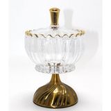 Freedom Storee Metal Ayaklı Kristal Cam Şekerlik Gold Detaylı Sunumluk Alk4871