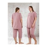 FREEİSTA Gülkurusu Bermuda Pijama Takımı Çiçek Desen Likralı Viskon Gül Kurusu 3XL
