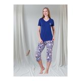 FREEİSTA Pijama Takımı Bermuda Likralı Viskon Saks L