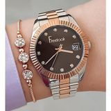 Freelook Kahverengi Kadran Rose Gold/metalik Kadın Kol Saati + Zirkon Taşlı Bileklik - Gri - Rose