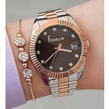 Freelook Kahverengi Kadran Rose Gold/Metalik Kadın Kol Saati + Zirkon Taşlı Bileklik