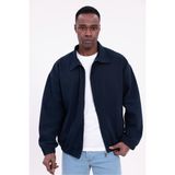 freemen Erkek Basic Gabardin Kumaş Fermuarlı Oversize Mevsimlik Polo Yaka Lacivert Ceket
