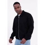 freemen Erkek Basic Gabardin Kumaş Fermuarlı Oversize Mevsimlik Polo Yaka Siyah Ceket