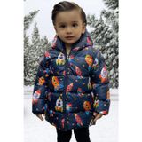 freemen Erkek Çocuk Polarlı Kürklü Kapüşonlu Roket Desenli Kışlık Şişme Mont Kaban Parka