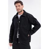 Freemen Erkek Dikiş Detaylı Oversize Gabardin Ceket - Mont - Siyah