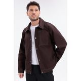 Freemen Erkek Dikiş Detaylı Oversize Gabardin Ceket - Mont - XL - Kiremit