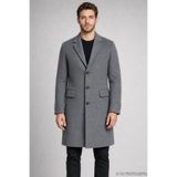 Freemen Erkek Gri Slim Fit Kaşe Kaban Klasik Yaka 3 Düğmeli Uzun Kesim Kışlık Palto