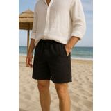 freemen Erkek Siyah Cepli Keten Şort – Rahat Kalıp, Hafif ve Nefes Alabilir Kumaş