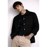 freemen Erkek Siyah Dikiş Detaylı Oversize Gabardin Mevsimlik Ceket & Mont