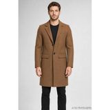 Freemen Erkek Slim Fit Klasik Yaka 3 Düğmeli Uzun Kaşe Kaban 513 - Vizon - 3XL