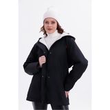 Freemen Kadın Beli Lastikli Cebi Kürklü Su ve Rüzgar Geçirmez Kapüşonlu Mont - 2XL - Siyah